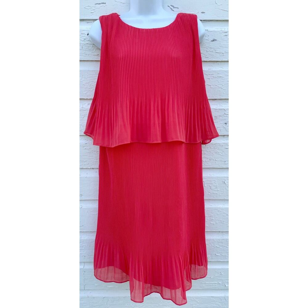 Muse Dress Womens M Coral Orange Pleated Chiffon Flowy Sleeveless Summer Wedding
